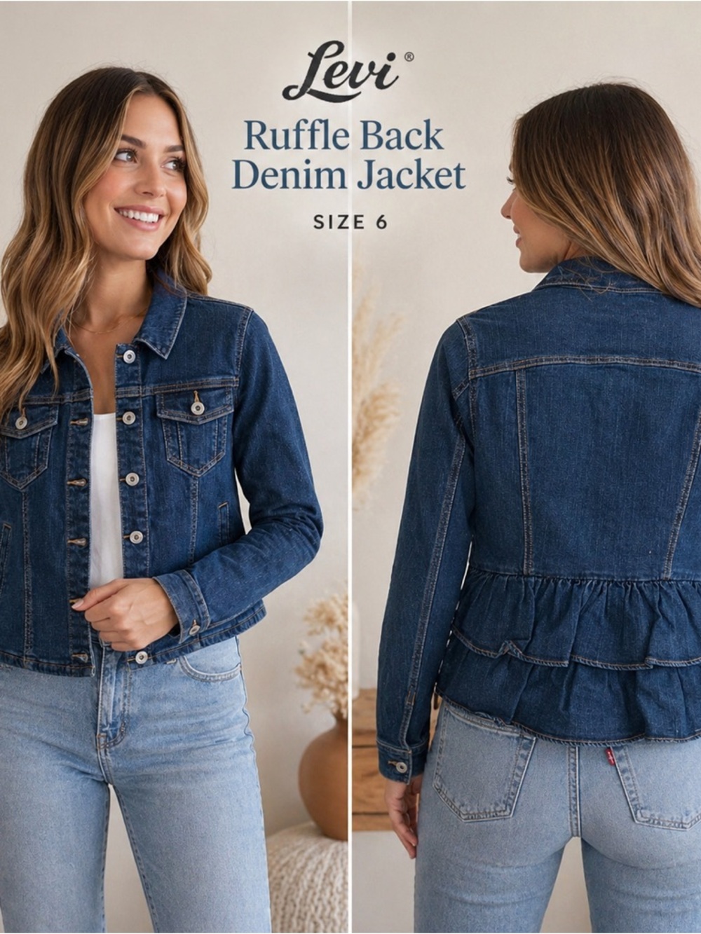 Du Jour Dark Blue Ruffle-Back Jean Jacket